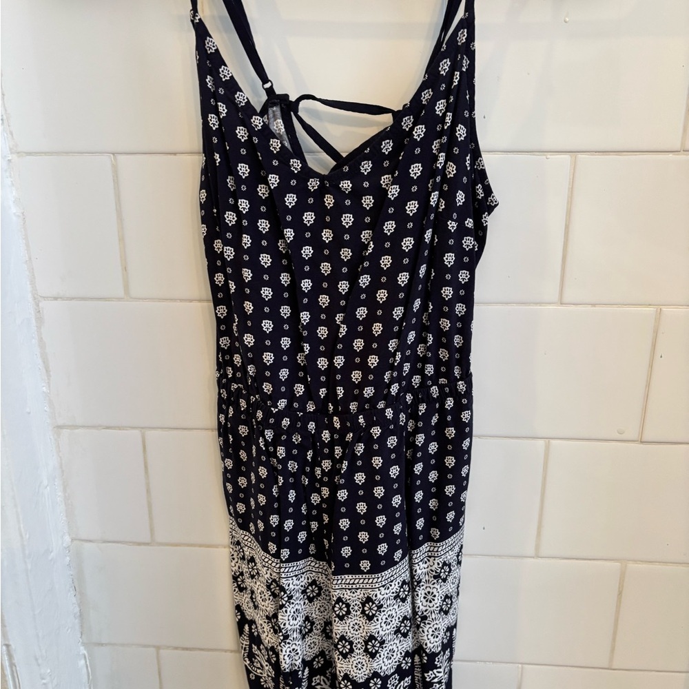 Garage Navy Romper with White Floral Design